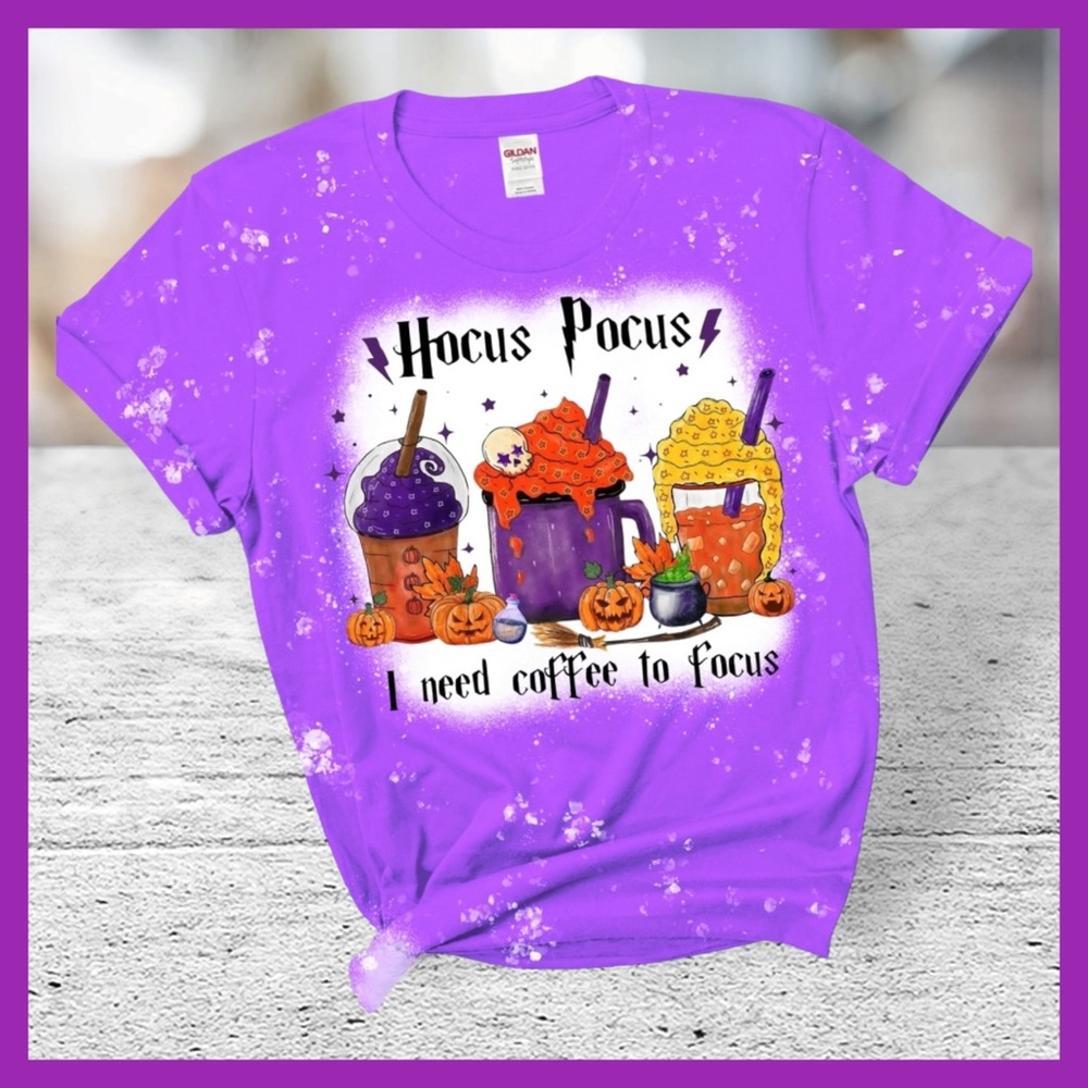 New Custom Bleached I Need Coffee To Focus Graphic Tee Shirt Size Large